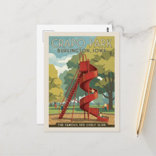 Burlington, Iowa Crapo Park Retro Red Slide Postcard