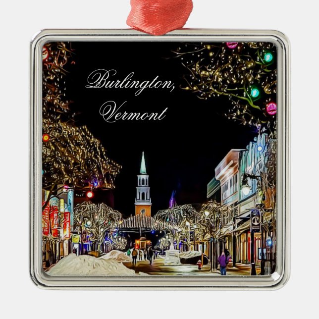 Burlington, Vermont Christmas Keepsake Metal Ornament (Front)
