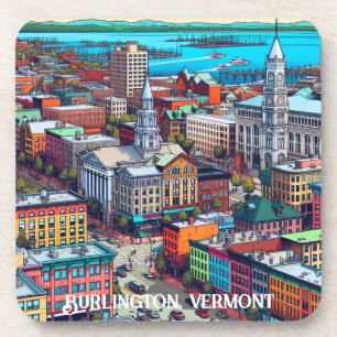Burlington, Vermont Comic Book Style Art Beverage Coaster