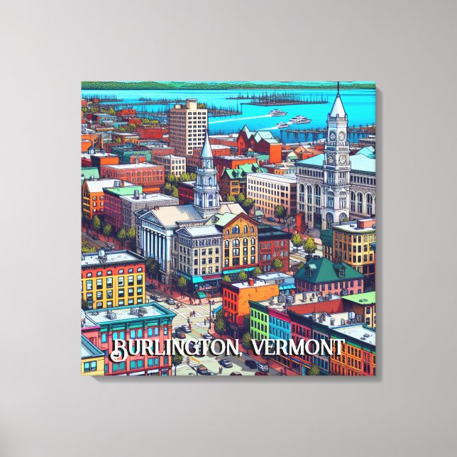 Burlington, Vermont Comic Book Style Art Canvas Print (Front)