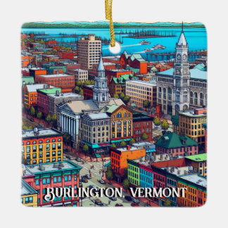 Burlington, Vermont Comic Book Style Art Ceramic Ornament