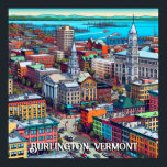 Burlington, Vermont Comic Book Style Art Poster<br><div class="desc">Ai art depicting Burlington,  Vermont downtown and water.</div>