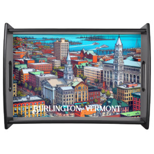 Burlington, Vermont Comic Book Style Art Serving Tray