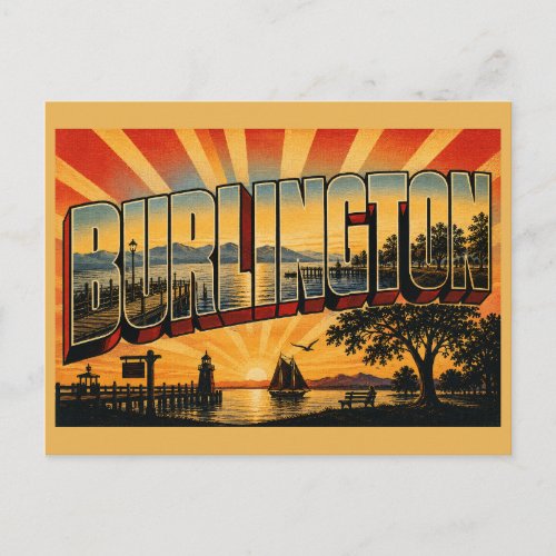 Burlington VT Lake Champlain Waterfront Art Postcard