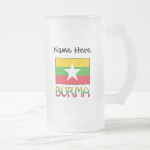 Burma and Myanmar Flag Personalized  Frosted Glass Beer Mug