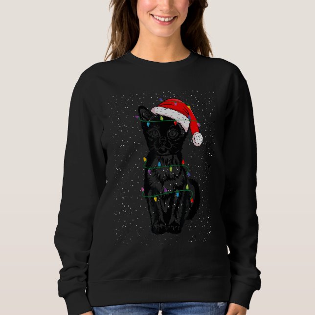 Burma Cat With santa Hat And Christmas Lights Xmas Sweatshirt (Front)