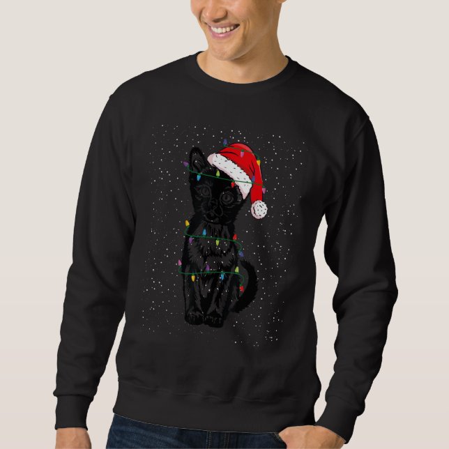 Burma Cat With santa Hat And Christmas Lights Xmas Sweatshirt (Front)