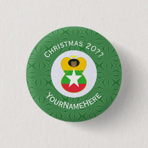Burma Myanmar Flag Angel Christmas Personalized Button