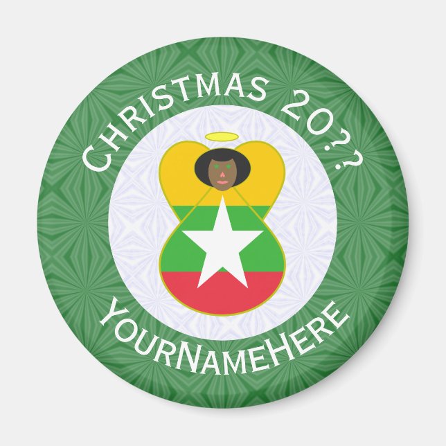 Burma Myanmar Flag Angel Christmas Personalized  Magnet (Front)