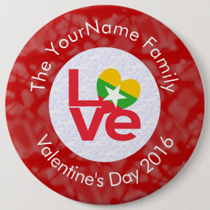 Burma Myanmar Flag Heart LOVE Red Personalize Text Button