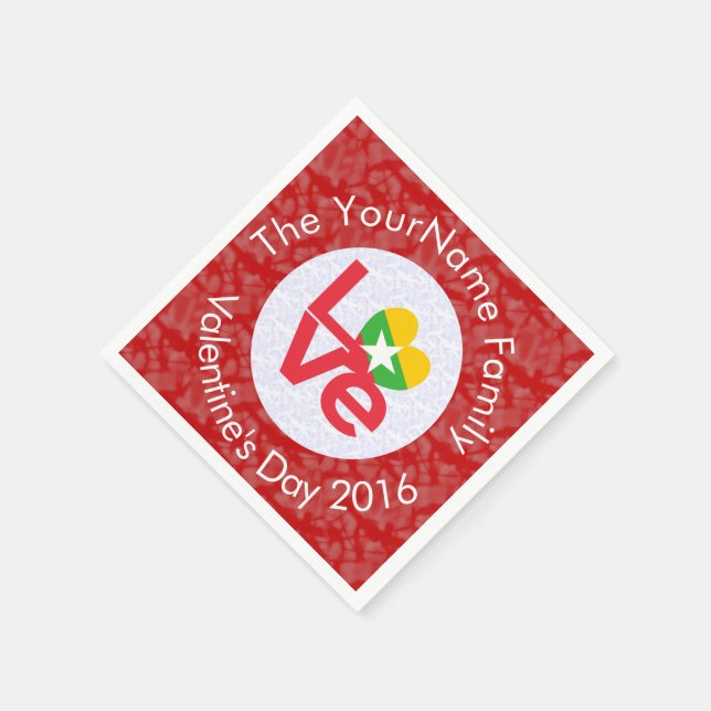 Burma Myanmar Flag Heart LOVE Red Personalize Text Paper Napkins (Corner)
