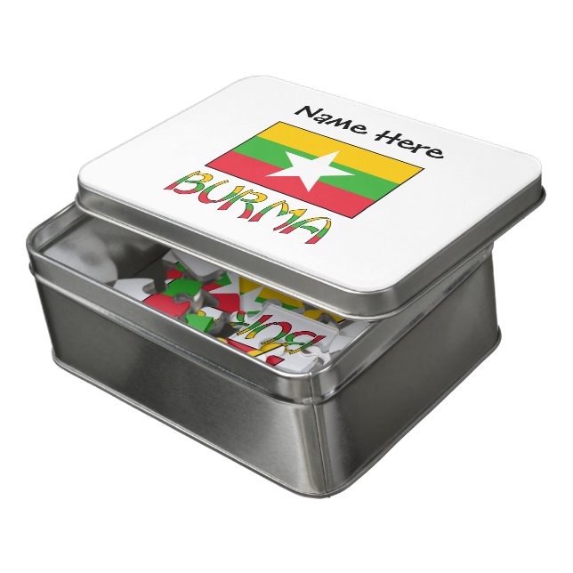 Burma Myanmar Flag Personalized  Jigsaw Puzzle (Lid Open)