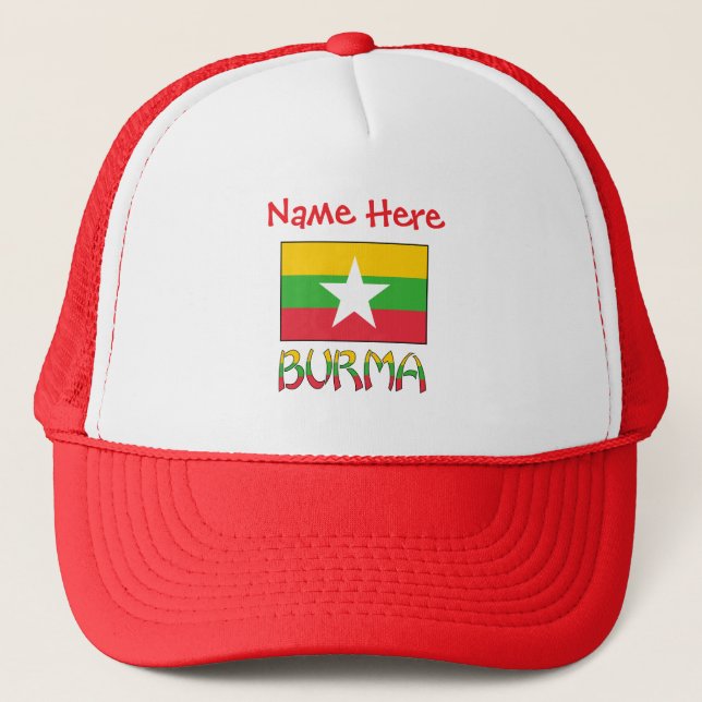 Burma Myanmar Flag Personalized  Trucker Hat (Front)