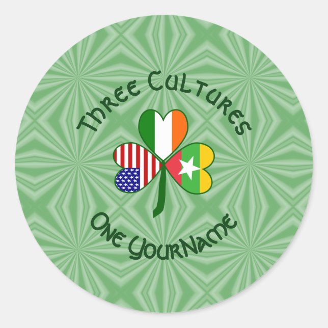 Burma Myanmar Irish USA Shamrock Flag Personalized Classic Round Sticker (Front)