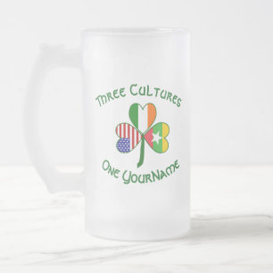 Burma Myanmar Irish USA Shamrock Flag Personalized Frosted Glass Beer Mug