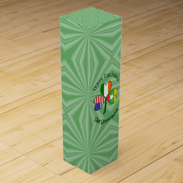 Burma Myanmar Irish USA Shamrock Flag Personalized Wine Box (Front)