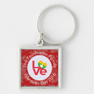 Burma Myanmar Red LOVE Flag Personalized Keychain