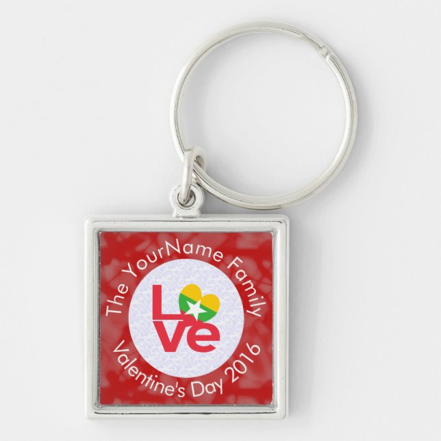 Burma Myanmar Red LOVE Flag Personalized  Keychain (Front)