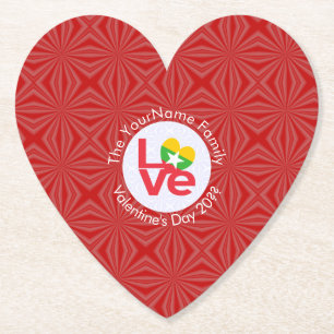 Burma Myanmar Red LOVE Flag Personalized  Paper Coaster