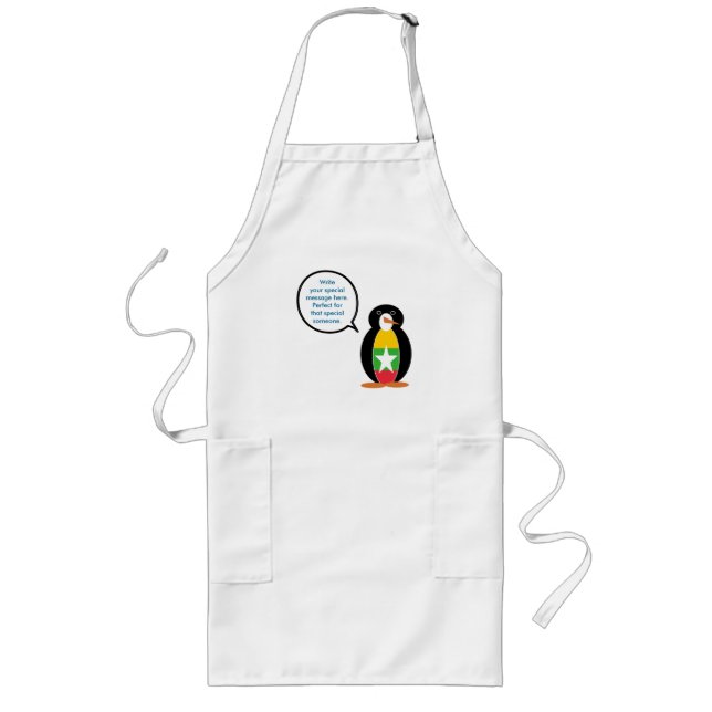 Burma Myanmar Talking Ms Penguin Personalized  Long Apron (Front)