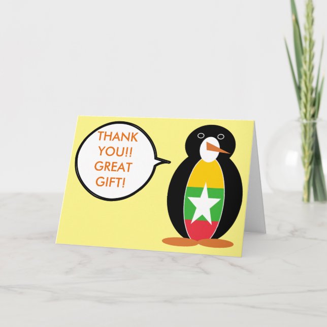 Burma Myanmar Talking Ms Penguin Personalized  Thank You Card (Front)