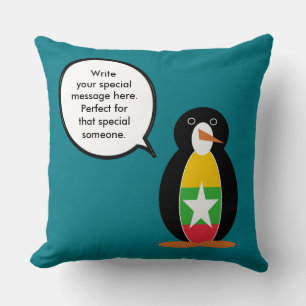 Burma Myanmar Talking Ms Penguin Personalized Throw Pillow