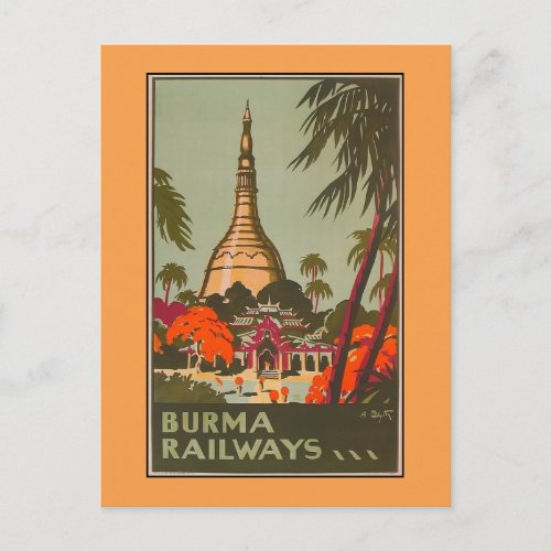 Burma Myanmar Temples  Vintage Travel Poster Postcard