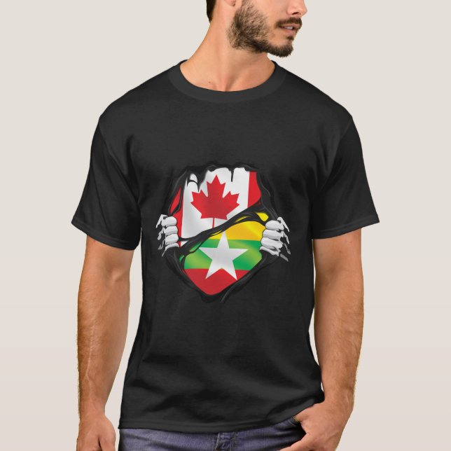 Burmese Canadian Hands Ripped Roots Flag T-Shirt (Front)