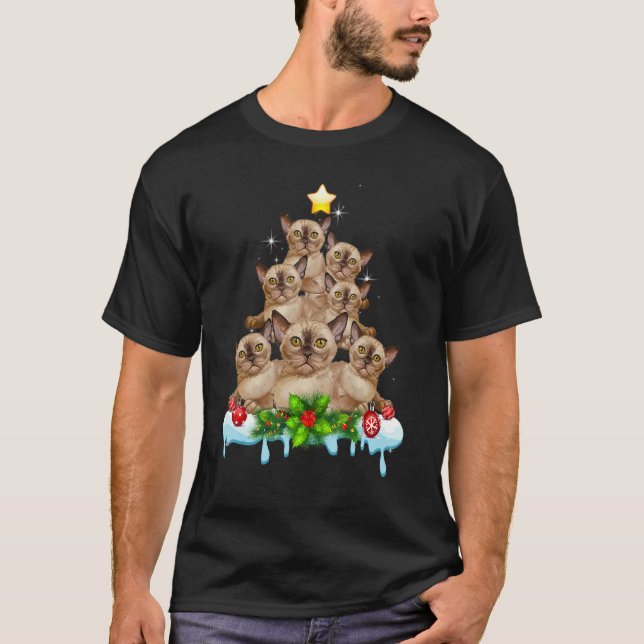 Burmese Cat Christmas Xmas Tree T-Shirt (Front)