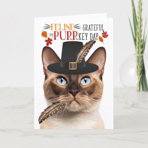 Burmese Cat Feline Grateful for PURRkey Day Holiday Card