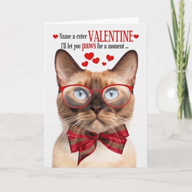 Burmese Cat Feline Humor Valentine's Day Holiday Card (Front)
