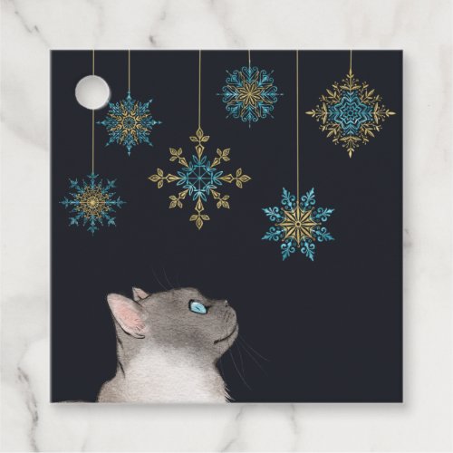Burmese Cat Gazing at Snowflake Ornaments Gift Tag