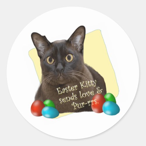 Burmese Cat is Purring a Happy Easter  Classic Round Sticker