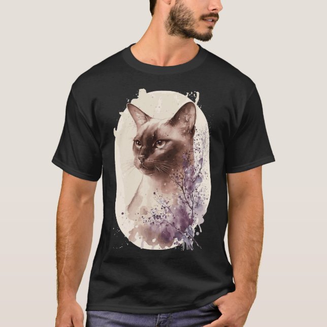 Burmese Cat Japanese Cherry Blossom Sakura T-Shirt (Front)