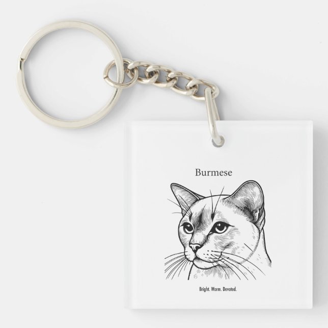 Burmese Cat Portrait Keychain (Front)