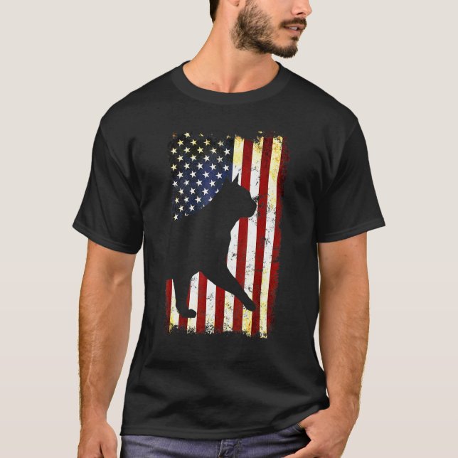 Burmese Cat Silhouette American Flag 4th Of July T-Shirt (Front)