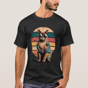 Burmese Cat Sunglasses Hawaiian Beach Summer T-Shirt