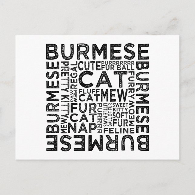 Burmese Cat Typography Postcard (Front)