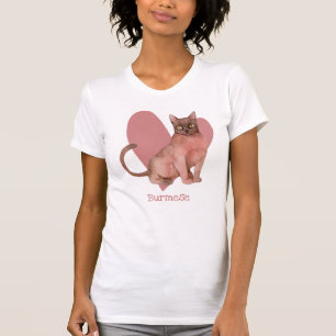 Burmese Cat Watercolor Kitty Pink Heart T-Shirt