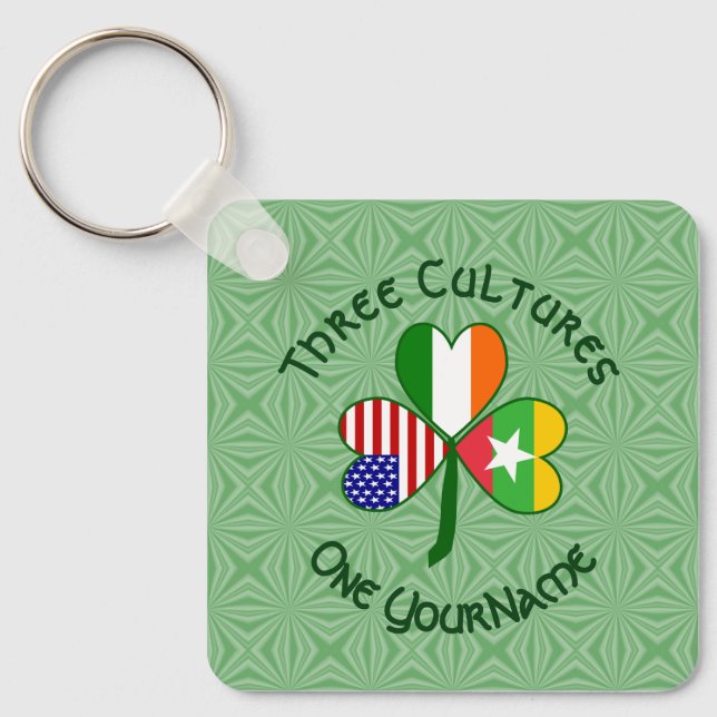 Burmese Myanmar Irish American Flags Shamrock  Keychain (Front)