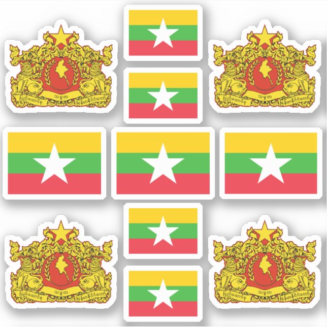 Burmese national symbols / coat of arms and flag sticker (Front)