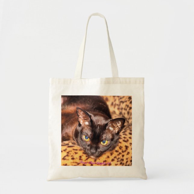 Burmese on Leopard Cat Bed Tote Bag (Front)