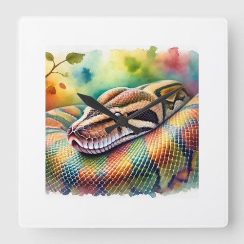 Burmese Python in Watercolor 140624AREF108 _ Water Square Wall Clock