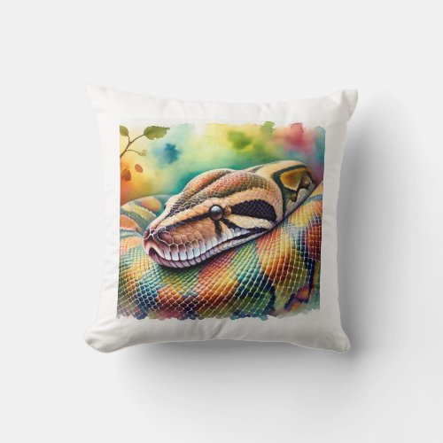 Burmese Python in Watercolor 140624AREF108 _ Water Throw Pillow