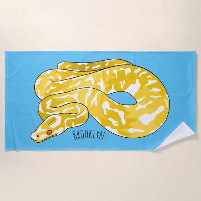 Burmese python snake cartoon illustration  beach towel (Front)