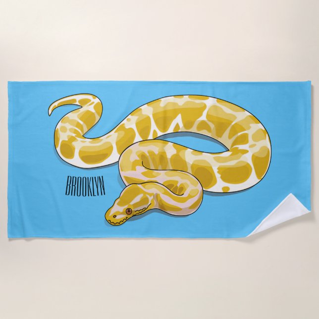 Burmese python snake cartoon illustration beach towel (Front)