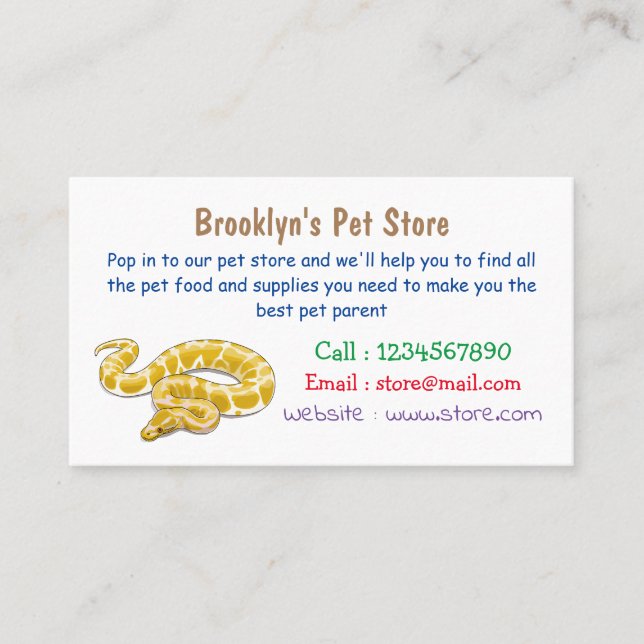 Burmese python snake cartoon illustration business card (Front)