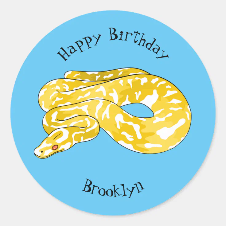 Burmese python snake cartoon illustration classic round sticker | Zazzle