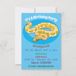Burmese python snake cartoon illustration invitation