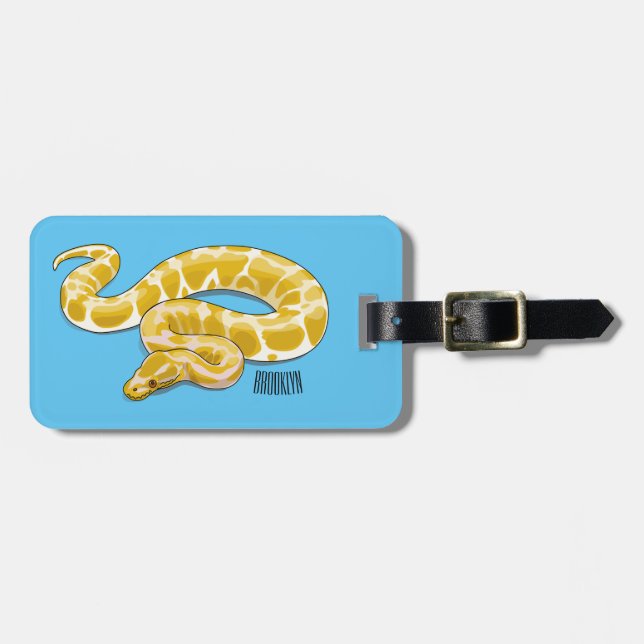 Burmese python snake cartoon illustration luggage tag (Front Horizontal)